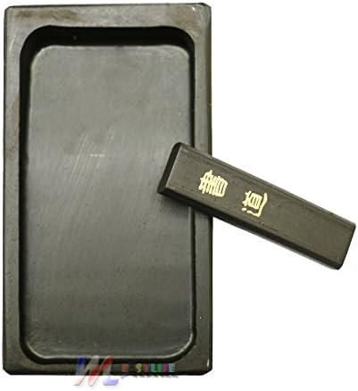 Japanese Chinese Calligraphy Ink Stick&amp; Ink Stone RAMON Natural Stone 5.3" x 3" x 0.7" Shodo Sumi - Black