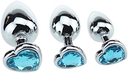 Aimyoo Pack of 3 Heart-shaped Steel Jeweled Sexy Stimulation Toys Small/Medium/Large Blue