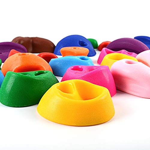 TOPNEW 32 Rock Climbing Holds Multi Size for Kids, Adult Rock Wall Holds Climbing Rock Wall Grips for Indoor and Outdoor Playground Play Set - Includes 2 Inch Mounting Hardware