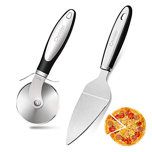 Chrider Pizza Cutter Wheel Pizza Server Set, Super Sharp Pizza Slicer with Ergonomic Non Slip Handle,Quality Stainless Steel Pizza Cutter, Ideal for Pizza, Pies, Dough Cookies and Waffles