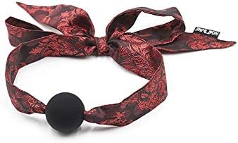 dengchengbaby Nylon Satin Chinese Style Black Round Silicone Couple Toy Mouth Plug
