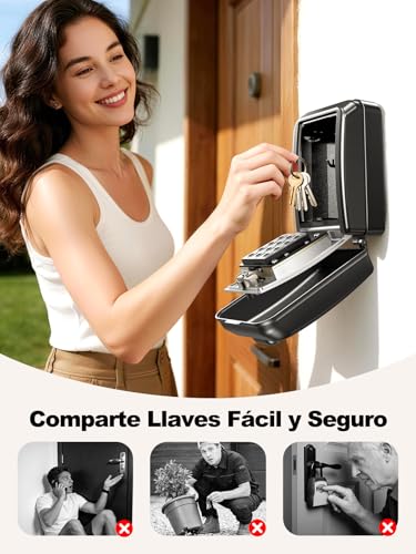 ISEYOU Caja Fuerte para Llaves con Código, 12 Teclas, Caja de Seguridad para Llaves Exterior de Pared, Caja Metálica Resistente a la Intemperie, Negra