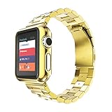 Apple Watch Band, Creazy Stainless Steel Strap Watch Band+Adapter+Case Cover for Apple Watch 42mm (Gold)