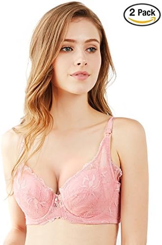Queence Women's Unlined Maternity Nursing Bra Breastfeeding Full Support Underwire With Embroidery Lace - 2 Pack