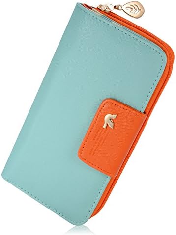 Women's Long Multi-card Position Clutch Wallet Card Holder Purse With Zipper (Sky Blue)