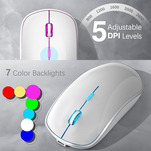 JOYACCESS Teclado y Mouse Inalámbrico Recargable Retroiluminación Blanco | RGB 7 Opciones 2.4G Inglés QWERTY