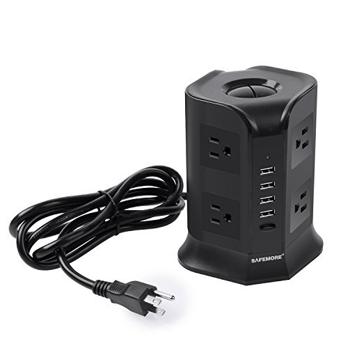 Safemore Power Strip Surge Protector Smart 8-Outlet with 4-USB Ports Socket Black - Thumbnail 2