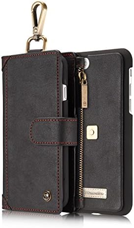 iPhone 7 Case,HIPICB Movement Series Handmade Premium Leather Wallet Phone Case,[Carabiner][Credit Card Slot] [Detachable Magnetic Case] [Wallet]Zipper Storage for iPhone 7/iPhone 8 4.7 inch (black)