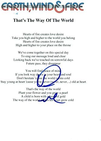 Verdine White Signed Earth Wind Fire Thats The Way Of The World Lyric Page Coa At Amazon S Entertainment Collectibles Store