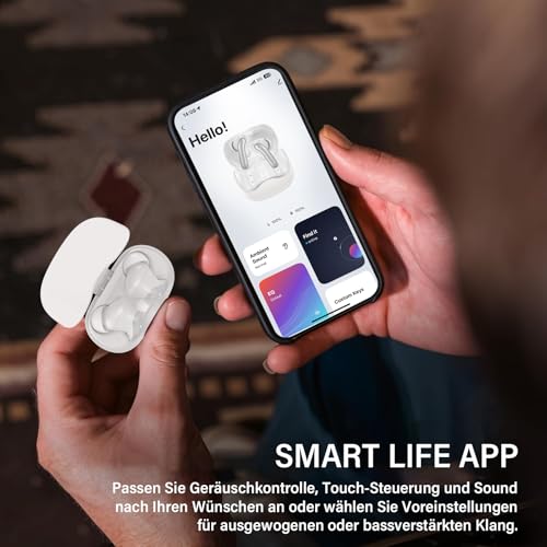 Bluetooth Headphones with Hybrid Active Noise Cancellation, In-Ear Headphones Wireless Bluetooth 5.4, 6Mic, 49 Hours Playback, Powerful Bass, 8 EQ Modes, App Control, Wireless Charging, Multipoint