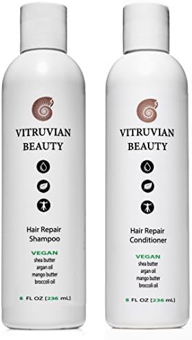 Vitruvian Beauty Advanced Clarifying Shampoo &amp; Repair Conditioner Set - Prevent Split Ends | Best Natural Treatment for Damaged, Dry, Unruly Hair | Sleek &amp; Shiny Hair for All Hair Types (2 x 8oz)