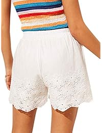 Pantalones cortos para dama, diseño bohemio con ojales, con cordón