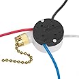 Ceiling Fan Switch Zing Ear ZE-208s E89885 3 Speed 4 Wire Pull Chain Switch Fan Light Switch Replacement Part with 4 Pre-Installed Wires(Brass Chain)