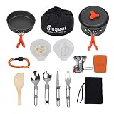 Bisgear 16 Pcs Camping Cookware Stove Carabiner Bug Out Bag Cookset Folding Spork Set Outdoor Camping Hiking Backpacking Non-Stick Cooking Picnic Knife Spoon