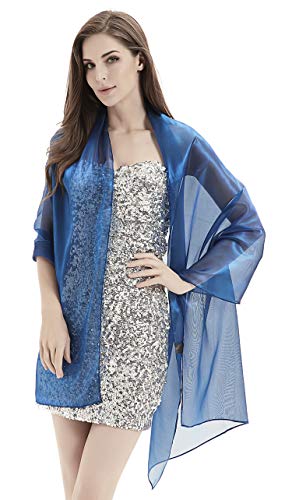 Alivila.Y Fashion Womens Organza Bridal Evening Soft Wrap Scarf Shawl-Blue Organza