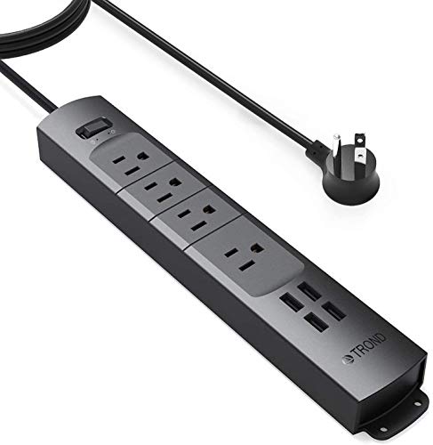 TROND Power Strip Surge Protector Flat Plug, 4 AC Outlets & 4 USB Ports, 6ft Long Extension Cord, 1440 Joules, Wall…