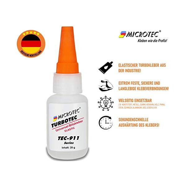 Microtec® Turbotec-911 Elastic Sekundenkleber | 20g | die perfekte Lösung für flexible Verklebungen | für Gummi, Leder… – Bild 3
