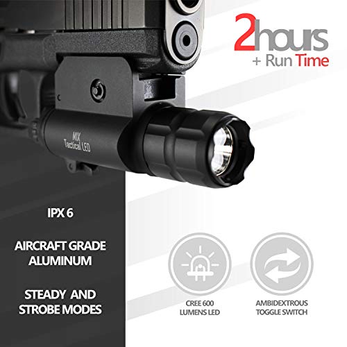 Gun Flashlight DefendTek M1X Tactical 600 Lumen LED Rechargeable Fits Glock Taurus Ruger Springfield H&K S&W