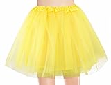 v28 Women's, Teen, Adult Classic Elastic 3, 4, 5 Layered Tulle Tutu Skirt (One Size, 4Layer-Yellow)