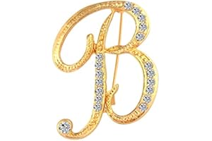 DSADKI A-Z Lette Brooch 26 Initial Pins Gold Plated Metal Brooches - Clear Crystal Rhinestone Brooch Breastpin for Women