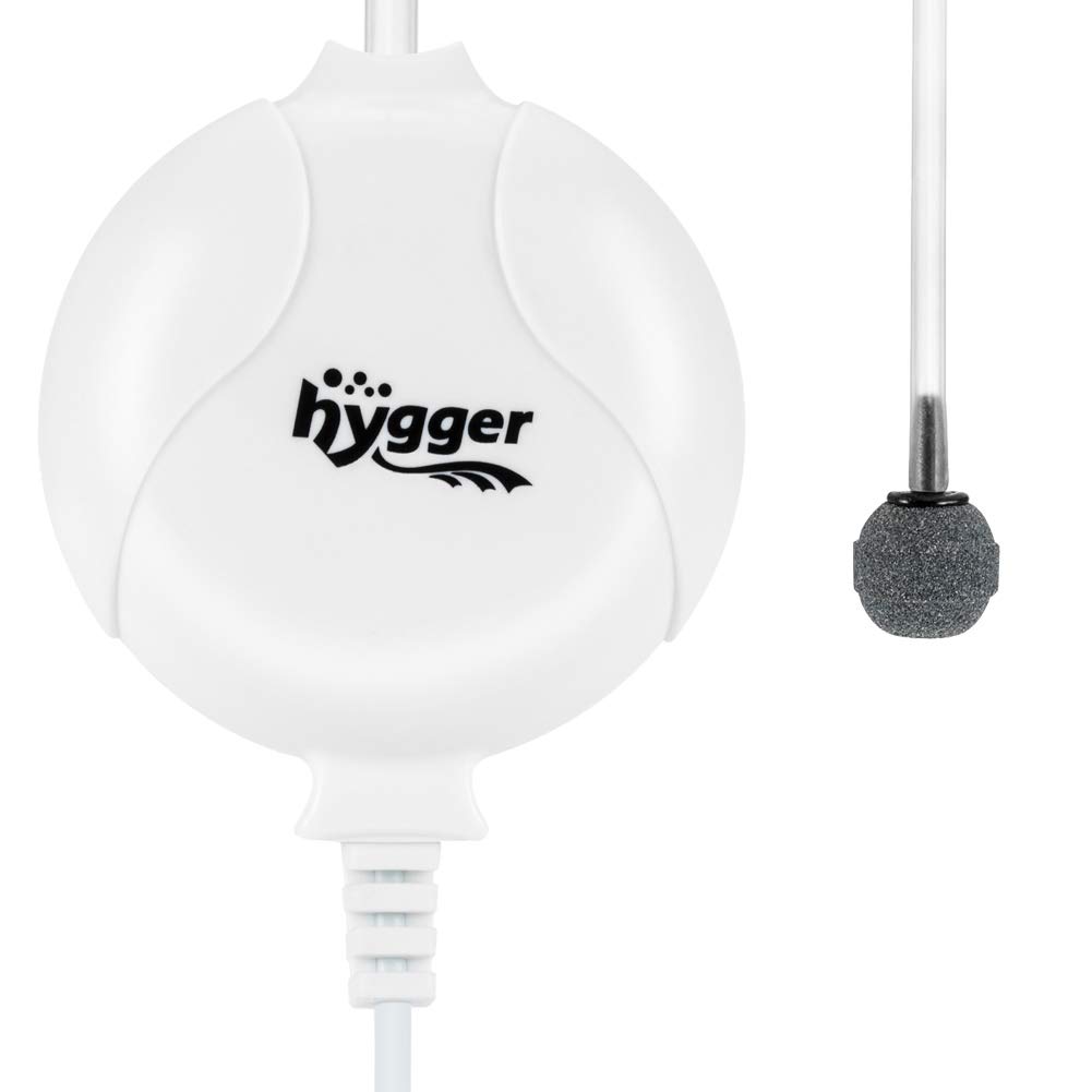 hygger Aquarium Air Pump, Ultra Silent <33dB Fish Tank AirPump, 1.5W 420 ml/min High Energy Saving Aquarium Pump with Air Stone, Silicone Tube, Suction Cup and Clips, for Fish Tanks up to 55 Litre