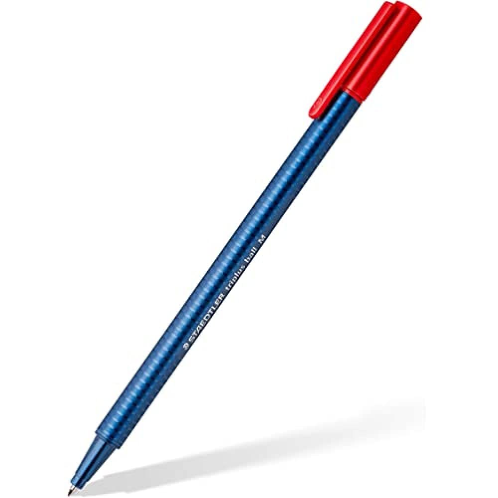 STAEDTLER Triplus Ball 437 M-2 VE Ballpoint Pen Ergonomic Triangular Shaft Line Width M Red Smudge-Proof Cardboard Case with 10 Ballpoint Pens