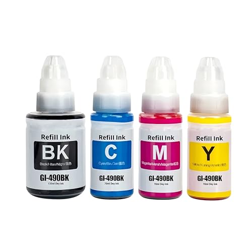 NexNova® Ink 490 Compatible with Canon 4-Pack Black, Cyan, Magenta, Yellow for PIXMA G3400 G2400 G1400 G4400 G1411 G2411 G3411 G4411 G4410 G3410