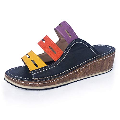 Gladiator Sandals for Women ,Londony Women's Open Toe Ankle Strap Platform Wedge Sandals Fashion Chunky Ankle Shoe Blue