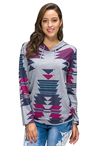 FanShou Women Plus Size Long Sleeve Hoodie Printed Hooded Sweatshirt Pullover 16