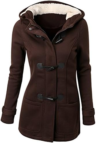 Jeeluory Women's Winter Casual Outdoor Warm Hooded Pea Coat Trench Jacket