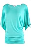 TL Womens Versatily Short Sleeve Boat Neck Dolman Drape Tops with Banded Bottom