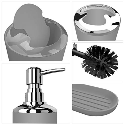 TEKITSFUN Grey Bathroom Accessories Set, 6 Pieces Plastic Gift Bath Accessory Sets Luxury Ensemble Includes Toothbrush Holder,Toothbrush Cup,Soap Dispenser,Soap Dish,Toilet Brush Holder,Trash Can