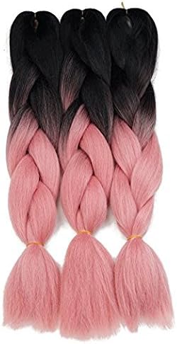 Jumbo Braiding Hair Ombre 2 Tone Synthetic Hair Dark To Burgundy 3 Pcs Braid Hair Extensions (3pcs, T1B/Dark pink)