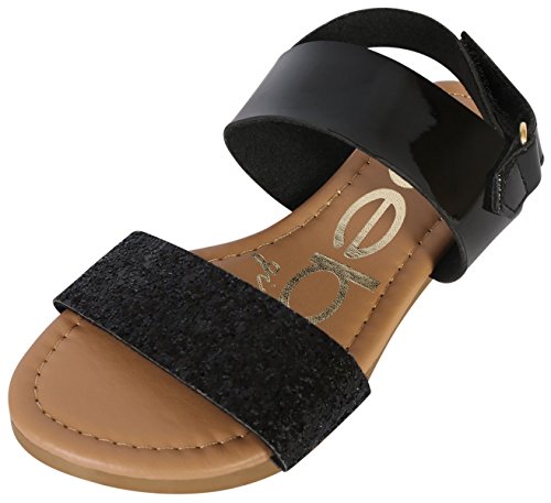 bebe Girls Metallic Sandals With Chunky Glitter Strap, Black, 13 M US Little Kid