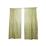 2 Indian Sari Panel Bedroom Window Drapes Beige Door Curtains 96x44