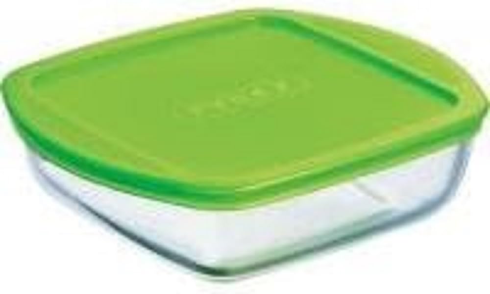Pyrex for storing food Square Dish with Lid, 20 x 17 x 5.5 cm 1L, Green