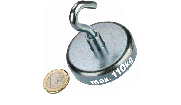 Imán en recipiente con gancho Ø 60 mm, Neodimio - fuerza 110 kg