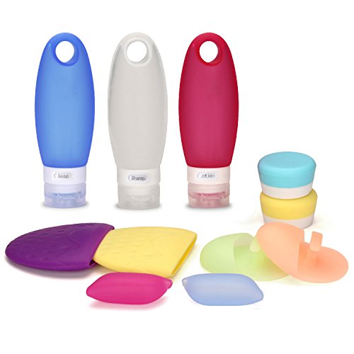 FantasyDay 11 Pack Gift Set Leak-proof Travel Bottle Set, Silicone Cosmetic Containers Set Inlcudes Cream Jar, Foldable Cup, Toothbrush Cover and Silicone Cleaning Brush - Perfect Travel Toiletry Bag