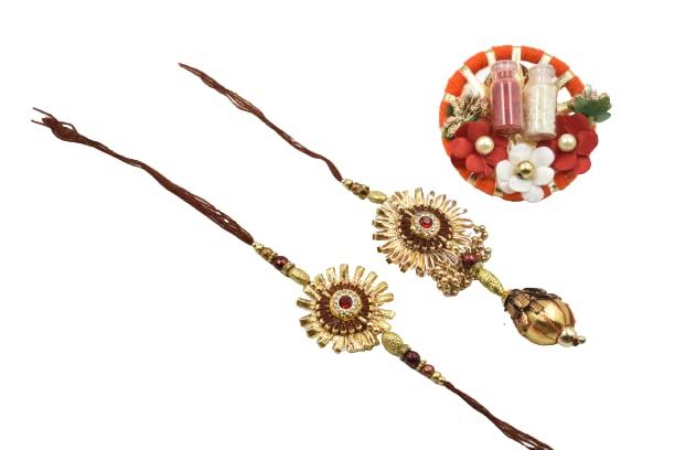 STORE INDYA Raksha Bandhan Rakhi for Brother and Bhabhi with Greeting Card | Combo Pack of Bhaiya Rakhi and Lumba for Bhabhi with Roli Chawal (Couple Rakhi-Lumbha-3)