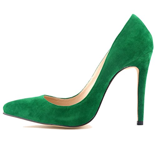 Loslandifen Womens Closed Toe High Heels Pointed Slender Stiletto Pumps(302-1VE36,Green) - Thumbnail 3