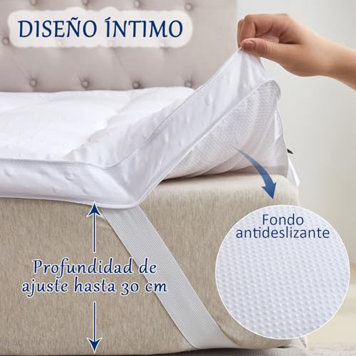 Bedecor Microfibre Mattress Topper 150 x 200, Very Soft and Comfortable Mattress Cover with Non-Slip Design, 3D Massage Bubbles Luxurious Topper 150 x 190/200