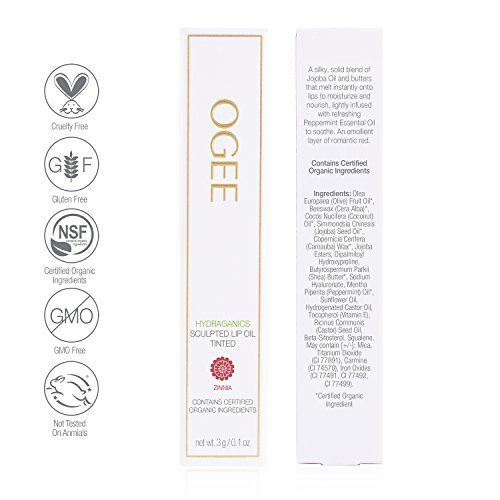 Ogee Sculpted Tinted Lip Oil - Organic & Natural Lip Primer, Moisturizer & Treatment Balm - Zinnia (Ruby Red Color)