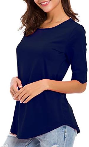 Women's Casual T Shirts Cotton Mid Sleeve Basic Tunics Tee Tops Solid