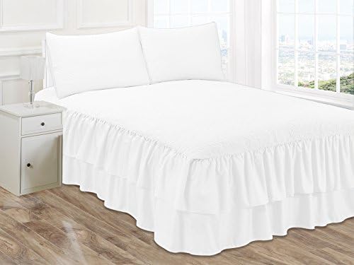 Midwest Quilt Set 3pc Ruffle Solid Color Plain in 2 Sizes New Style (QUEEN, JACKY WHITE)