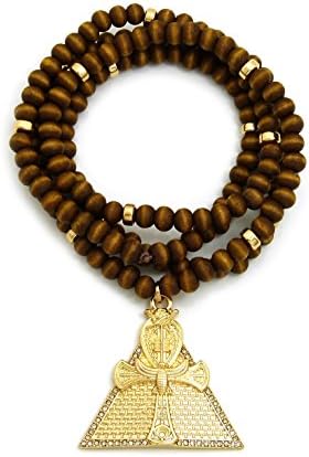 NEW ANKH CROSS PYRAMID PENDANT & 30" WOODEN BEAD CHAIN HIP HOP NECKLACE RC2866GBR
