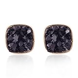 Jane Stone Fashion Resin Square Colorful Faux Druzy Stone Black Stud Earrings for Women and Teens(E0630-Black)