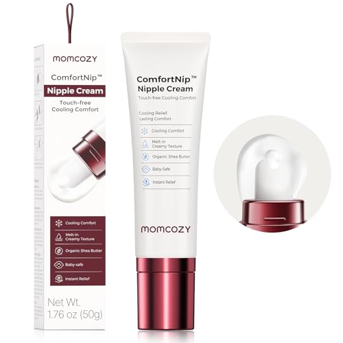 Momcozy ComfortNip™ Cooling Comfort & Touch Free Nipple Cream, Nipple Cream for Breastfeeding, Instant Relief, Plant-Based Formula, Newborn Essentials with Cooling Ceramic Applicator, 1.76oz