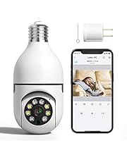 Wireless WiFi Light Bulb Camera, 360°Panoramic Surveillance Cam, 2.4GHz WiFi Smart 1080P Outdoor Security Camera with Motion Detection Alarm Night Vision Two-Way-Talk Phone Remote View Indoor E27