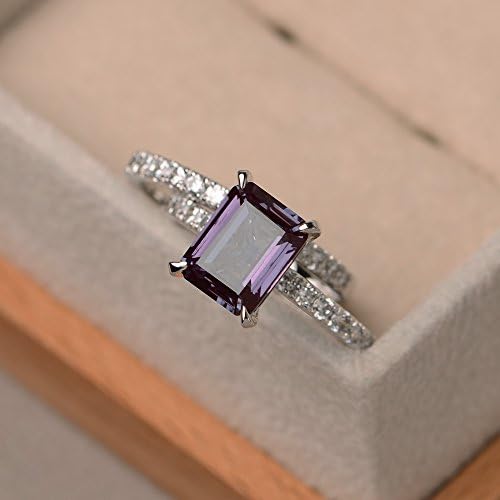 Lab Created Emerald Cut Alexandrite Stacking Rings For Women Handmade Jewelry