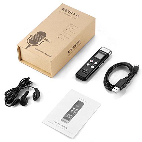EVISTR Slim Digital Voice Recorder Black 8GB / 560 Hours Capacity